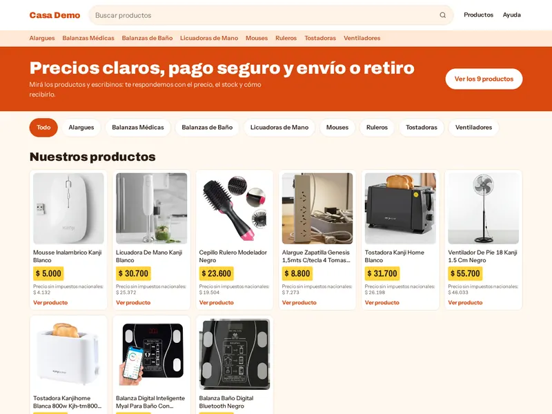 Tienda de ejemplo con la plantilla Almacén y bazar