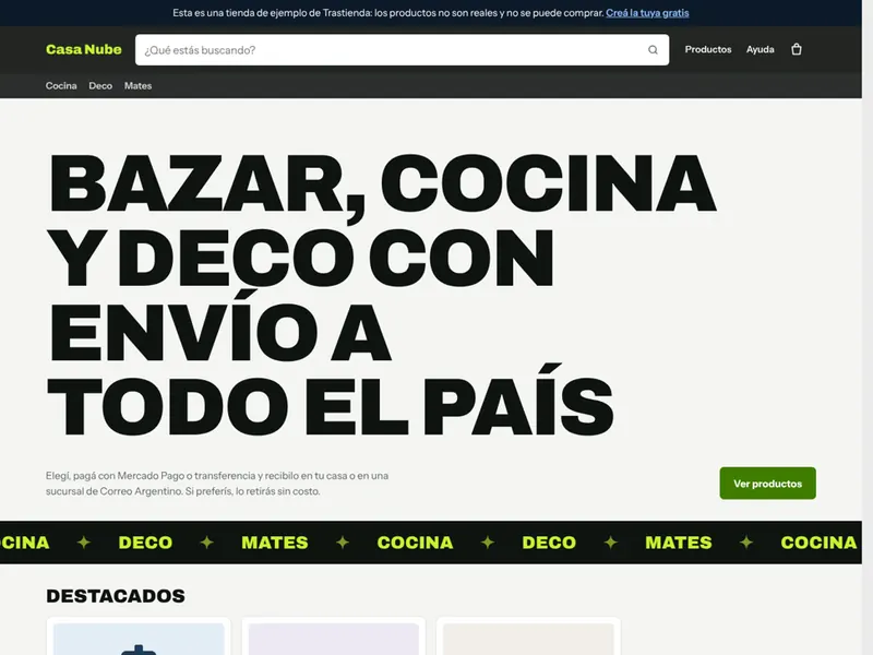 Tienda de ejemplo con la plantilla Deportes