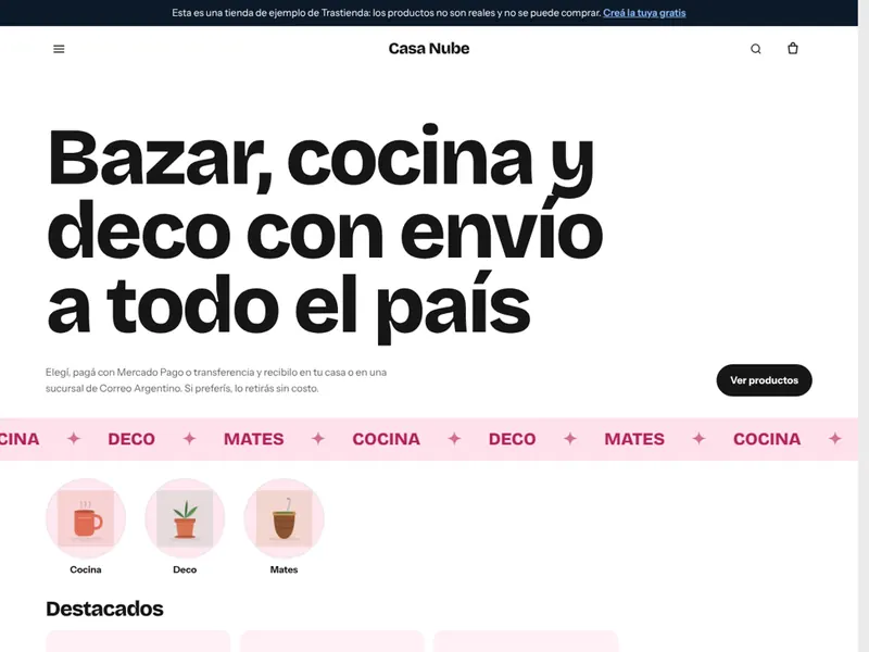 Tienda de ejemplo con la plantilla Juvenil