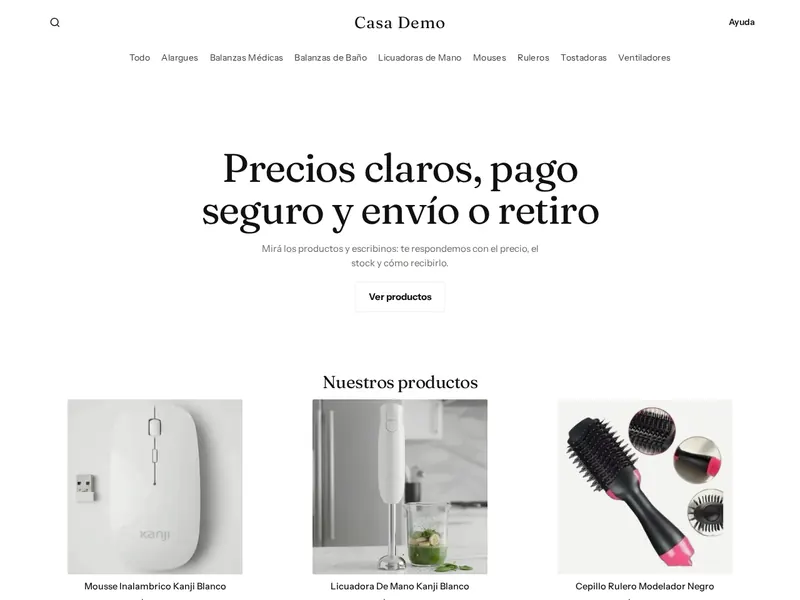 Tienda de ejemplo con la plantilla Minimalista
