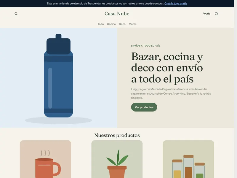 Tienda de ejemplo con la plantilla Natural
