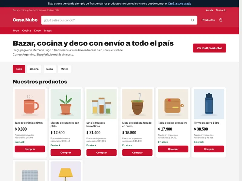 Tienda de ejemplo con la plantilla Supermercado