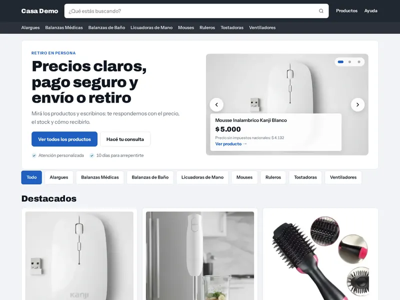 Tienda de ejemplo con la plantilla Tecnología